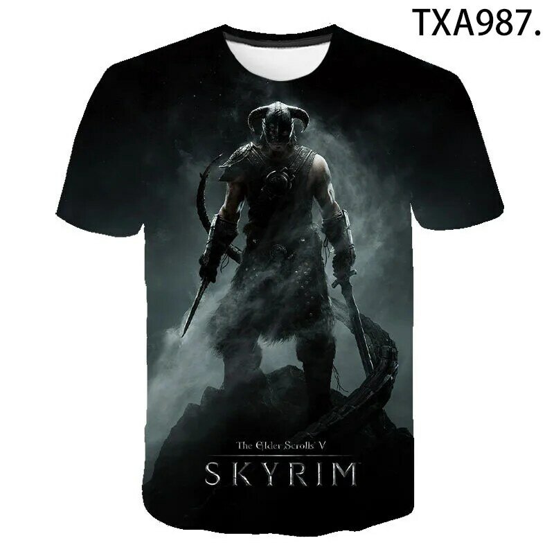T-shirt manches courtes homme et femme, estival et décontracté, avec SKYRIM 3D, 2021