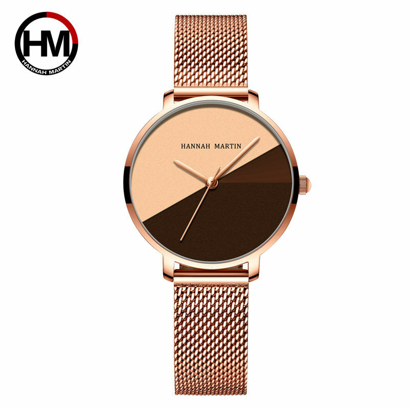 Hannah martin relógio de pulso feminino de aço inoxidável, relógio feminino de luxo, à prova d'água, moda para mulheres