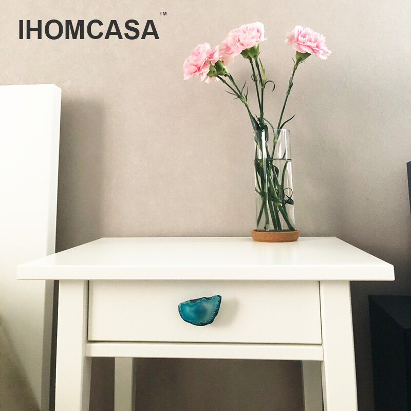 IHOMCASA Reiki Batu Akik Alami Mebel Pegangan Lemari Lemari Dapur Kenop Pintu Tarik Laci Kristal Seni Mewah Nordic