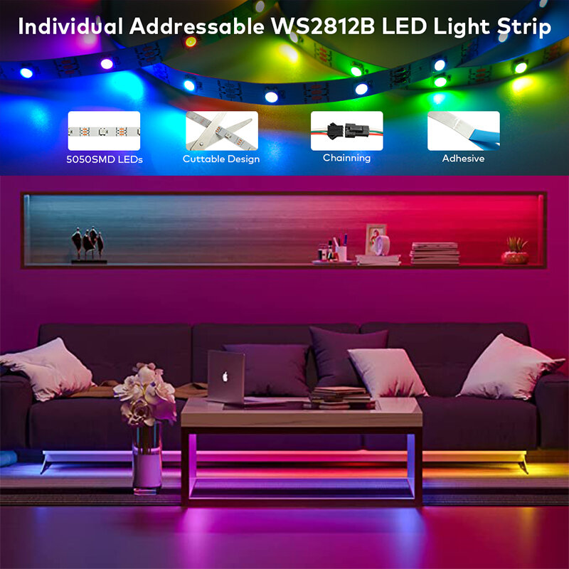 Luzes led rgbic ws2815b à prova dwifi água wi fi alexa inteligente diodo gaming lamp controle flexível aplicável decoração de natal ou presente