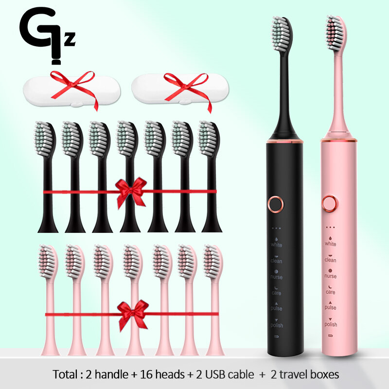 GeZhou-cepillo de dientes eléctrico N100 para adulto, automático, recargable con 16 cabezales de repuesto, IPX7