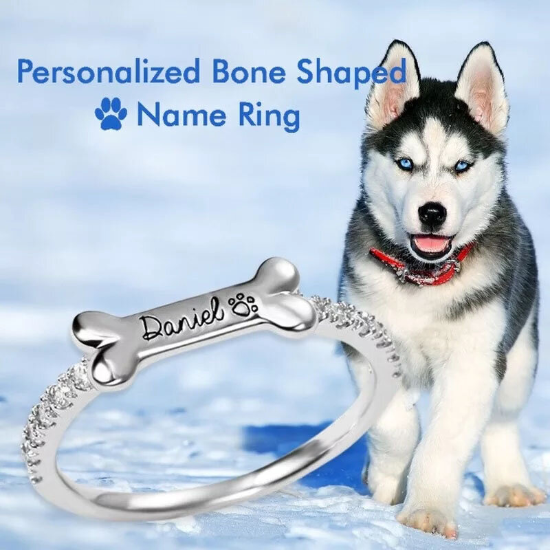 Niestandardowe zwierzęta pies kości kot uszy pierścienie dla kobiet dziewczyn spersonalizowane grawer laserowy nazwa data miedziane pierścionki biżuteria prezent