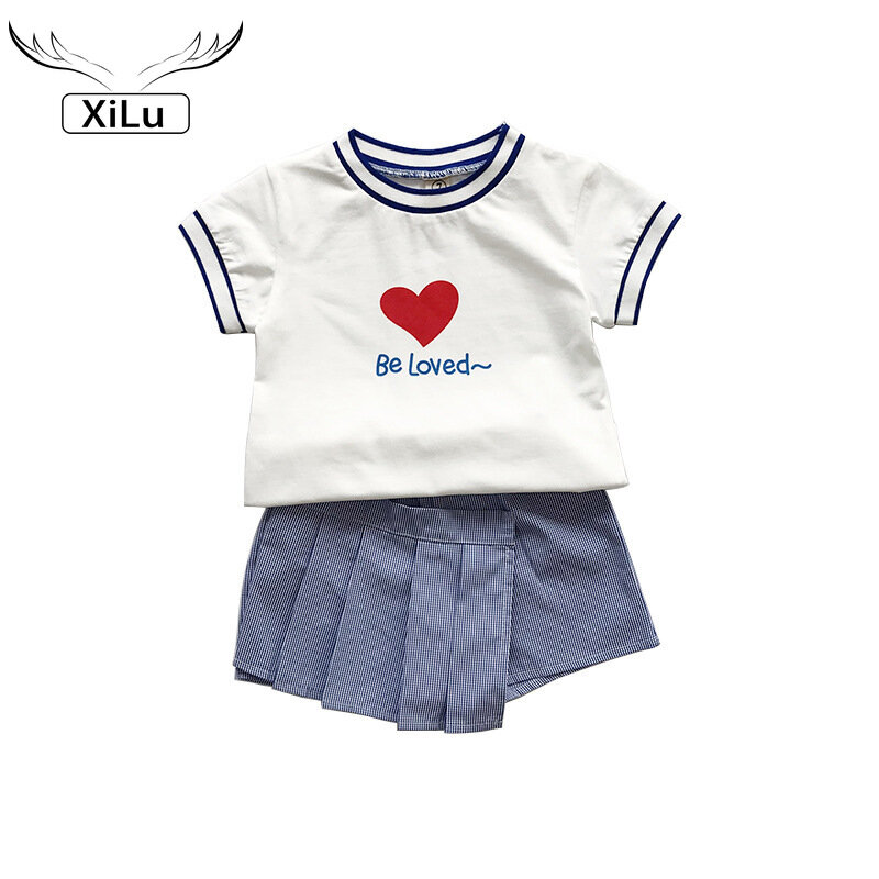 Zomer Baby Meisjes Pak Voor Kinderen Kids Love Print Korte Mouwen T-shirt Tops + Shorts Set Outfits Boutique kids Kleding