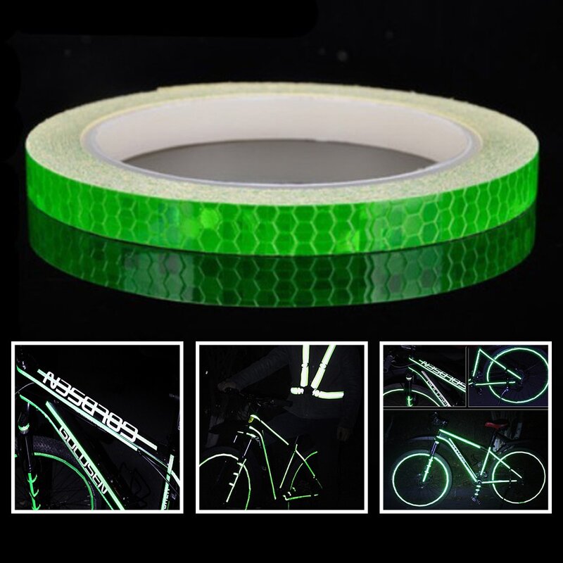 Pegatina reflectante verde para motocicleta y coche, pegatina reflectante anticolisión para Contorno de bicicleta, alta calidad, 8m, 1 rollo