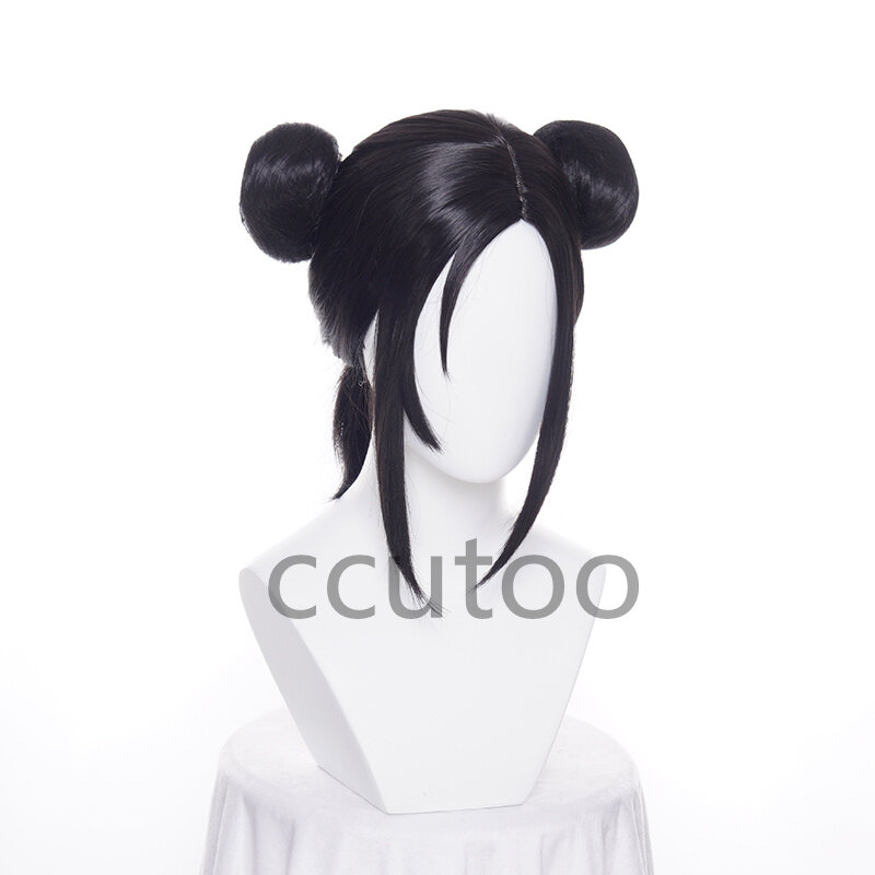 Final fantasy FF7 Tifa Lockhart Wigs Black Short Synthetic Hair Heat Resistance Cosplay Wigs With buns +Free Wig Cap