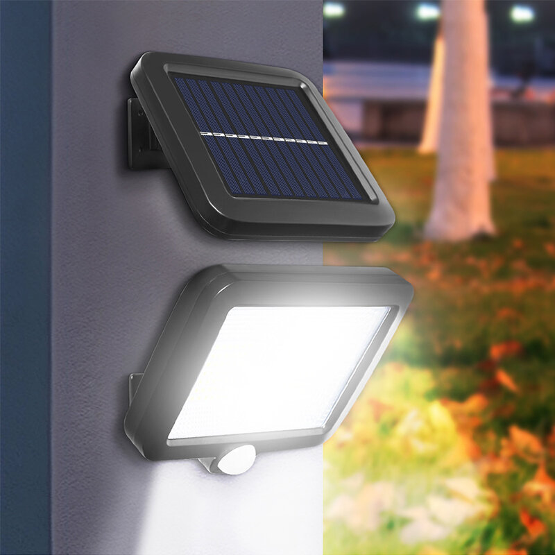 Luminária solar de led cob 100/128 par ambientes externos, com sensor de movimento, à prova d'água, lâmpada de jardim, para entrada de emergência, quintal e rua