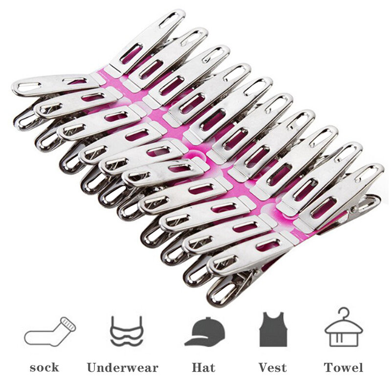 40pcs Practical Stainless Steel Clothes Pegs Socks Clips Food Medium-Sized Clothes Underwear Pins Clamps Small Metal Clip