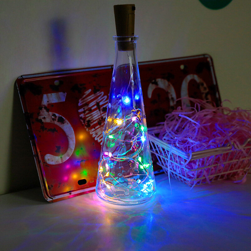 Lampu Botol Anggur 2M dengan Gabus LED Tali Lampu Tembaga Peri Karangan Bunga Lampu Natal Liburan Pesta Dekorasi Pernikahan