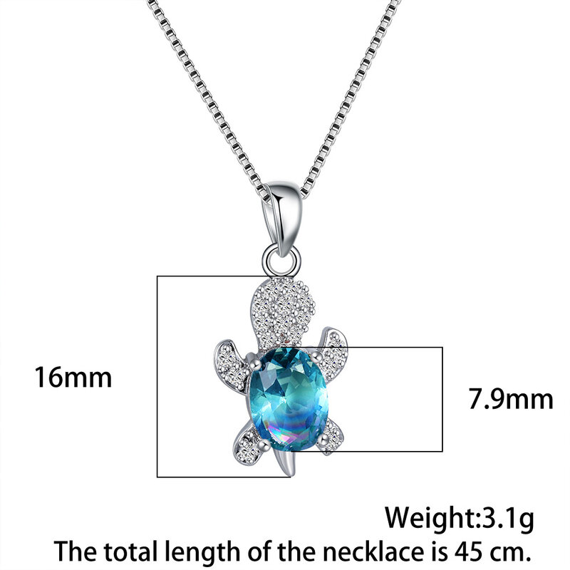 Bohemia Cute Sea Turtle Blue Opal Pendant Necklace For Women Black Rainbow Crystal Zircon Necklaces Wedding Jewelry Gift for Her