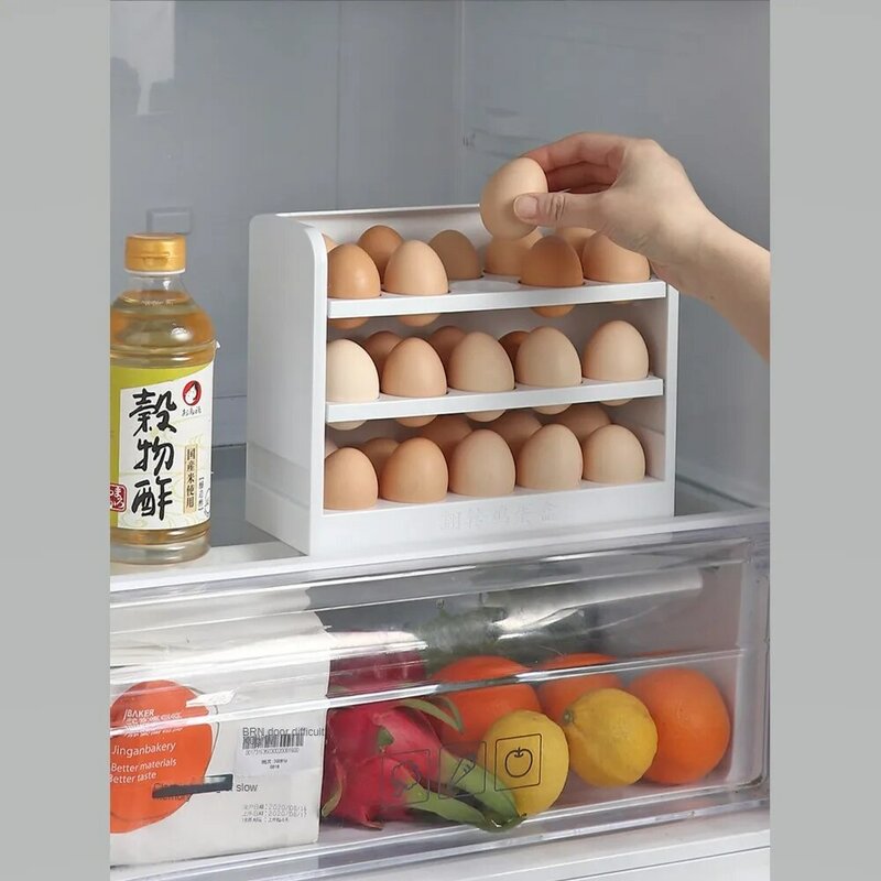 Boîte de rangement d'œufs de réfrigérateur à rabat, organisateur de réfrigérateur, boîte de rangement d'œufs, ménage multicouche grande capacité en plastique Anti-chute, plateau d'œufs
