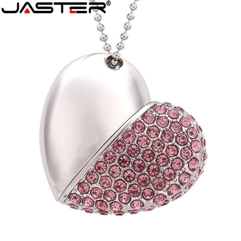 JASTER-مفتاح فلاش USB ، معدن ، كريستال ، قلب ، حب ، أحجار كريمة ، عصا ذاكرة خاصة ، 64 جيجابايت/16 جيجابايت/32 جيجابايت