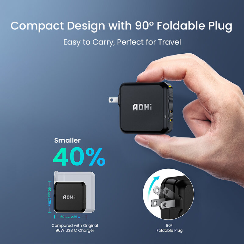 AOHI-cargador USB tipo C para tableta, cargador GaN de 100W para Macbook Pro Air, carga rápida, PD, para iPhone 14, 13 Pro