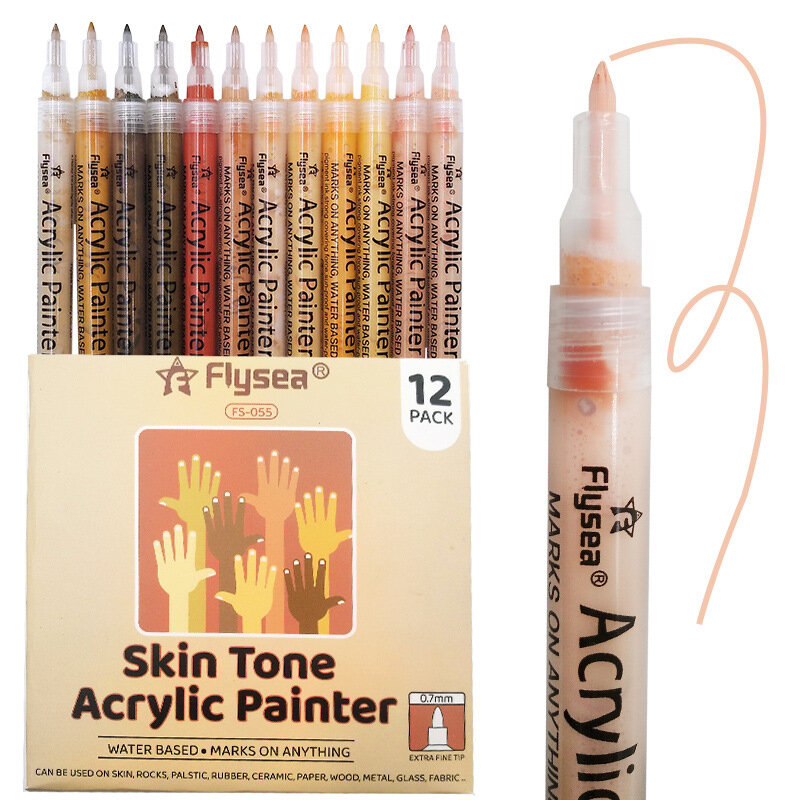 12 farben Haut Farbe Wasser-Tinte auf wasserbasis Marker Stift 0.7/2,0 MM Acryl Farbe Marker Für Kunst Malerei felsen Fliesen Glas Keramik Holz