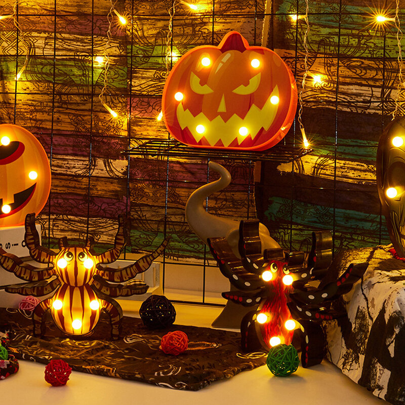 Lámpara de modelado de calabaza y araña murciélago para decoración de Halloween, lámpara de noche pequeña de calavera fantasma DIY para fiesta de vacaciones