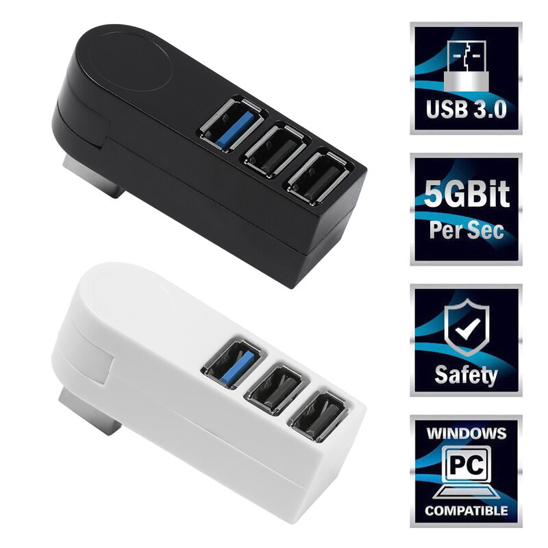 범용 미니 Rotatable 3 포트 USB 3.0 허브 고속 데이터 전송 분배기 상자 어댑터 USB 확장기 PC 노트북 맥북 프로