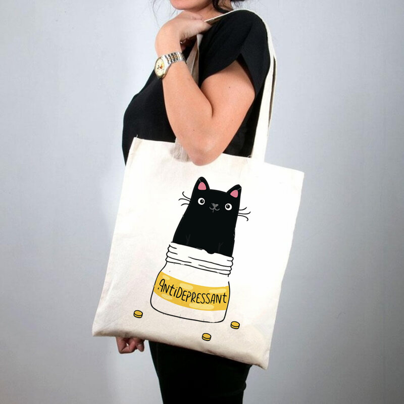 2021 المتسوق هدية للحيوانات الأليفة عاشق حقيبة يد مطبوعة المرأة Harajuku المتسوق حقيبة يد فتاة الكتف حقيبة تسوق سيدة حقيبة قماش قنب