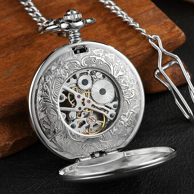 Vintage 2 Zijden Open Case Mechanische Mannen Horloge Dubbele Gezicht Romeinse Wijzerplaat Klok Hand Wind Zakhorloge Met Fob ketting Gift