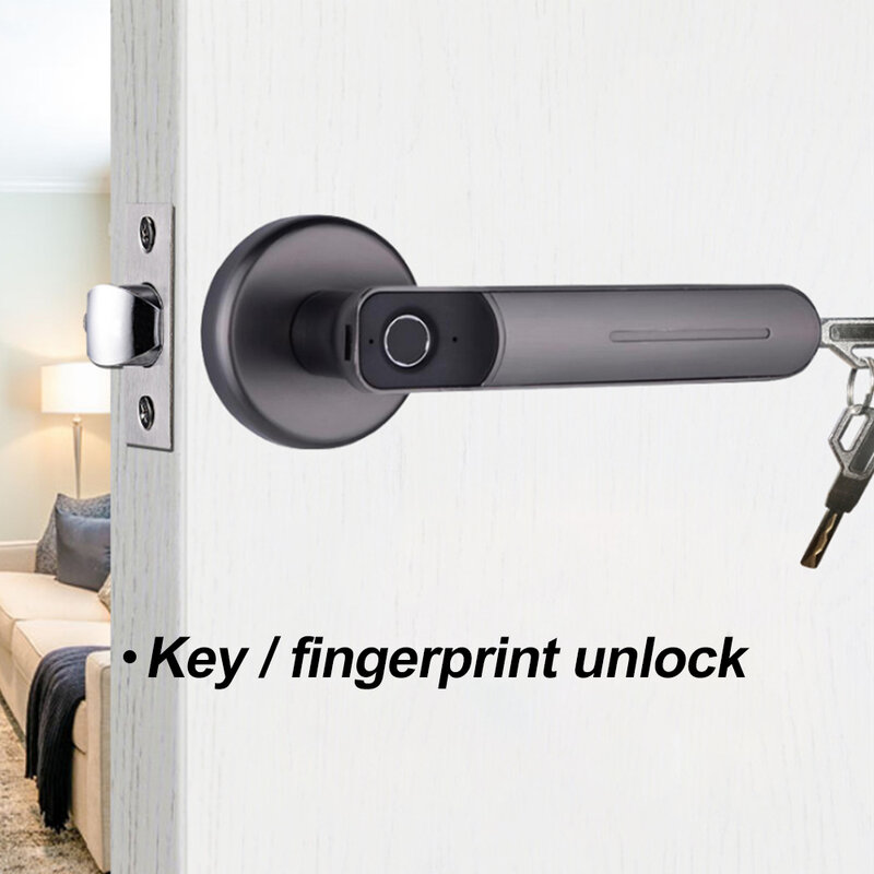 Fechadura de porta inteligente doméstica sem chave, funciona com impressão digital, maçaneta elétrica de madeira, biométrica