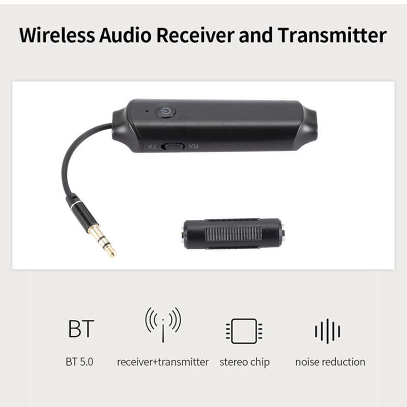 Grwibeou bt 5.0 adaptador de áudio sem fio 2-em-1 receptor de áudio e transmissor de modo duplo adaptador portátil preto