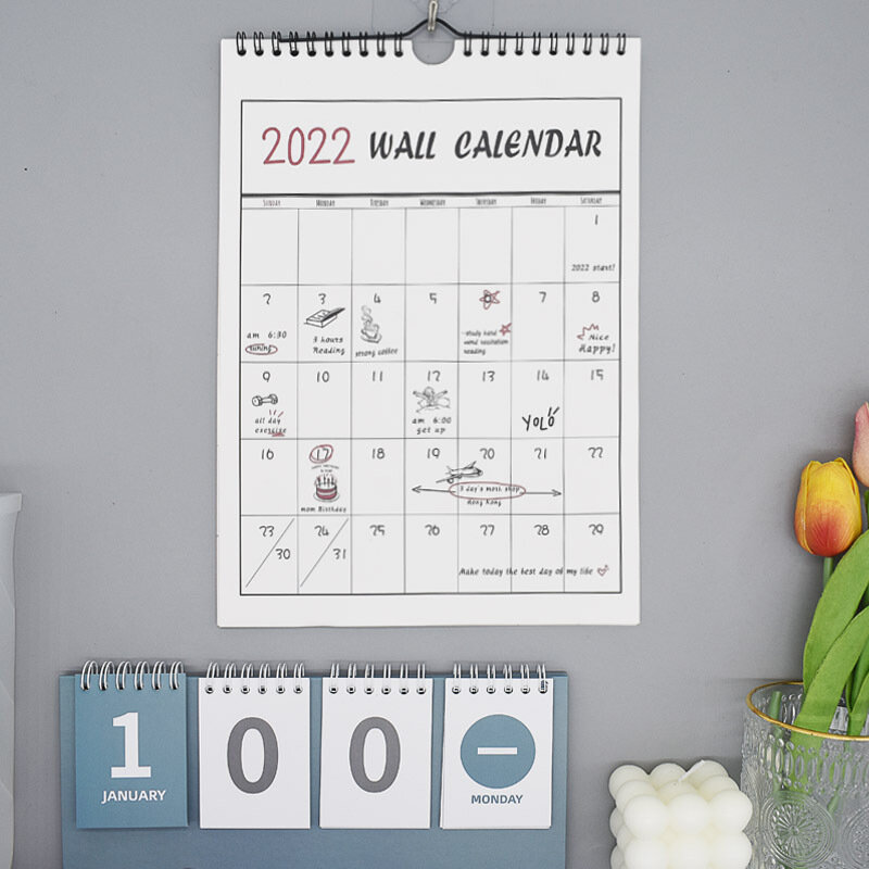 Calendario de pared sencillo de 2 diseños, planificador mensual semanal, organizador diario, arte 2022 ~ 2022, novedad de 2021,09