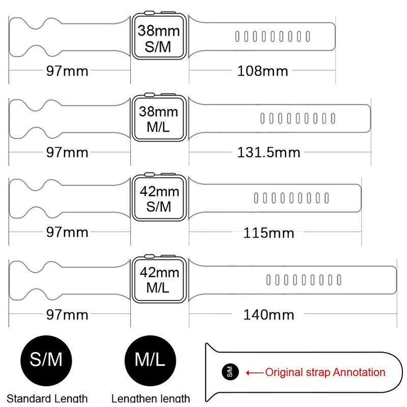 Banda de silicona suave para Apple Watch Series 5, 4, 3, 2, 6 SE, pulsera de 38MM, 42MM, correa de reloj de goma para iWatch de 40MM y 44MM