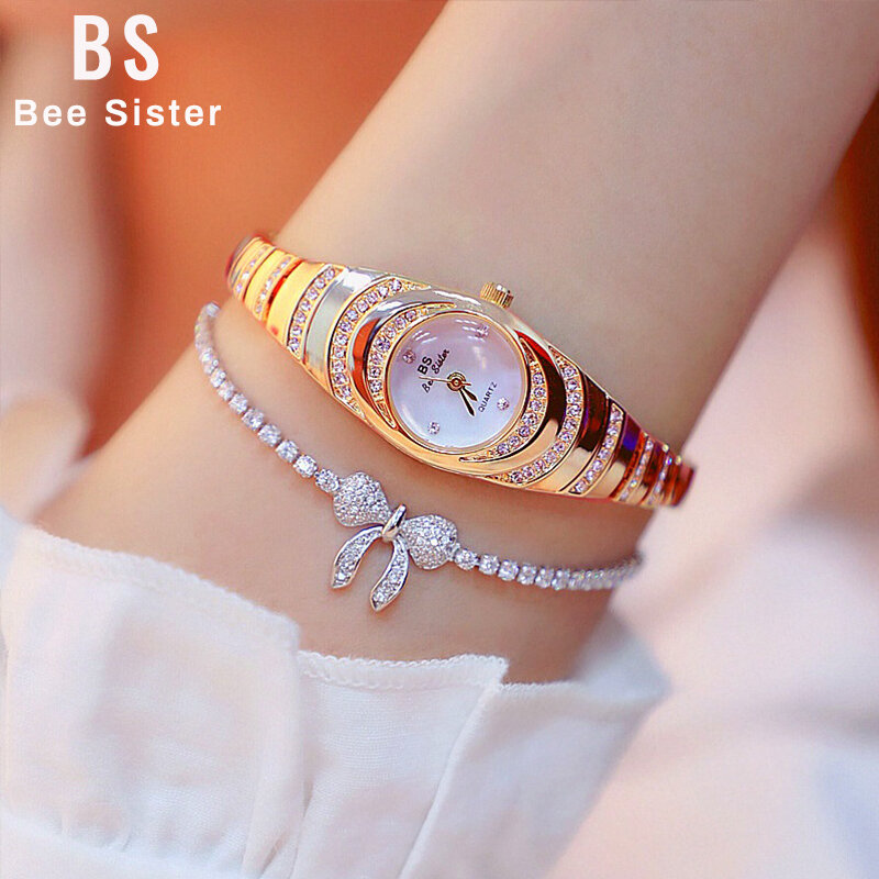 Bs elegante relógios femininos marca de luxo aço inoxidável banda diamante relógio mulher relógio casual senhoras pequenos relógios de pulso relojes