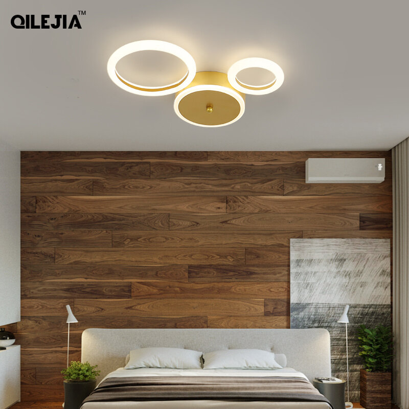 Plafonnier Led en acrylique et fer doré, éclairage d'intérieur à intensité réglable, luminaire décoratif de plafond, idéal pour un salon, un bureau ou une chambre à coucher, nouveauté