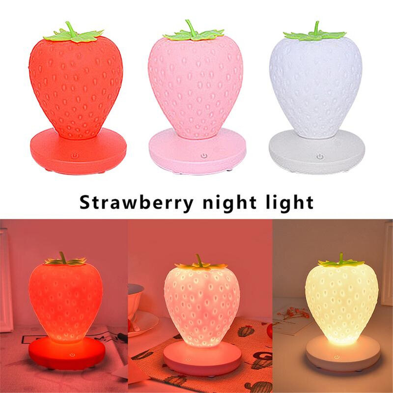 Luz LED nocturna táctil regulable para bebés y niños, lámpara de mesita de noche USB de fresa de silicona, regalo, decoración de dormitorio