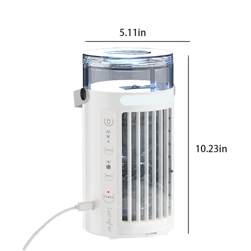 Ventilador portátil do condicionador de ar 480ml do tanque de água vento desligamento automático com luz da noite tipo-c que carrega para o escritório em casa da sala