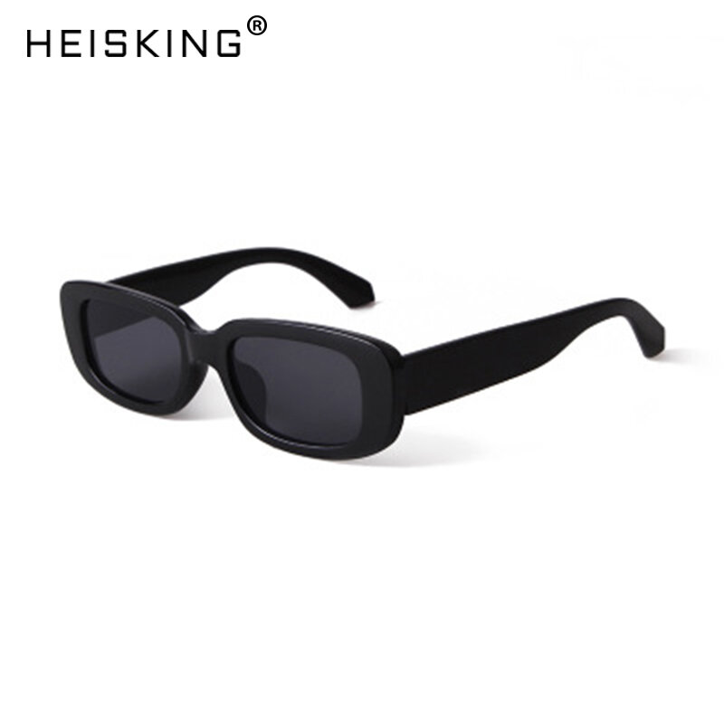 HEISKING-사각 짧은 작은 선글라스, 여성 및 남성 여행 빈티지 레트로 선글라스, 직사각형 레오파드 디자인, 여성 선글라스