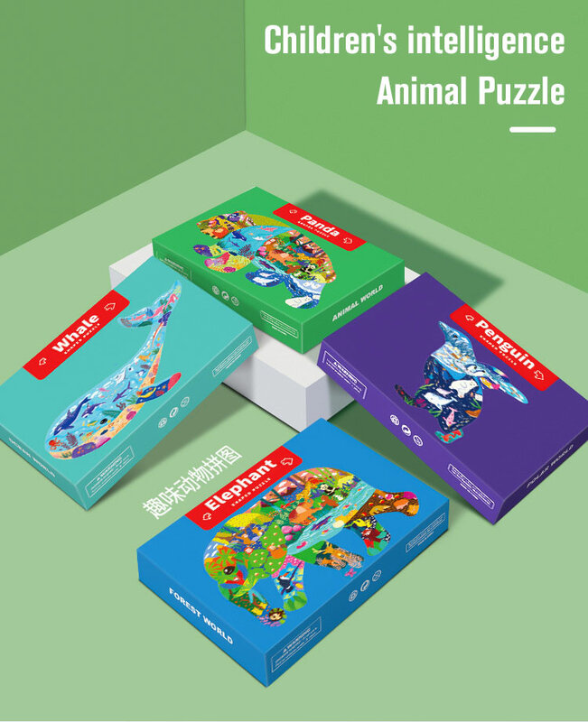 어린이 지그 소 퍼즐 동물 특별 한 모양 공룡 고래 조립 된 종이 퍼즐 조기 교육 게임 어린이위한 장난감 선물