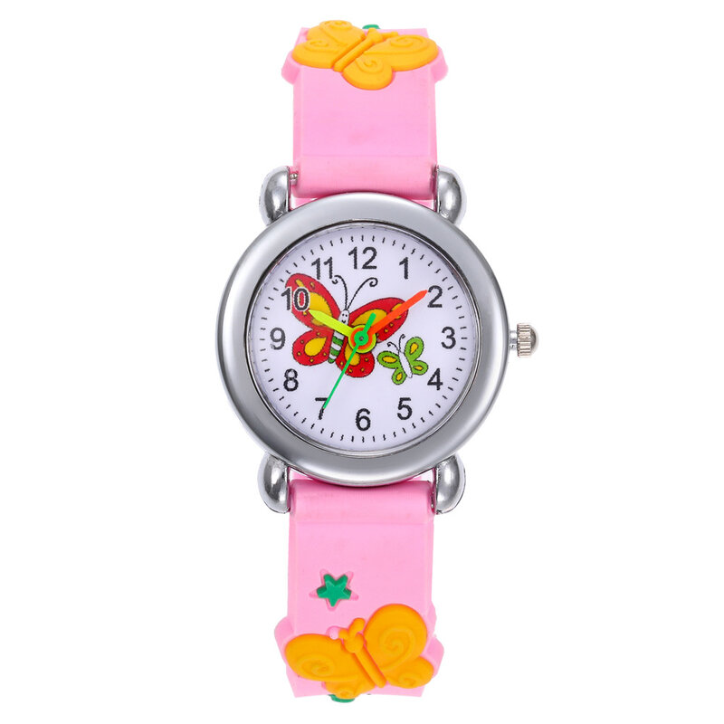 Relógio de pulso de quartzo casual presente para meninas relógio de moda dos desenhos animados borboleta crianças relógio de silicone cinta crianças relógios