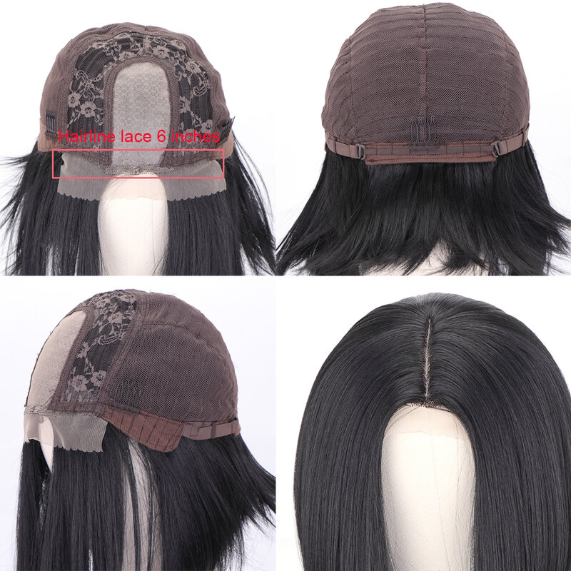 JUNSI HAIR – perruque Bob courte brune avec raie au milieu pour femmes noires, en Fiber résistante à la chaleur, pour une utilisation quotidienne