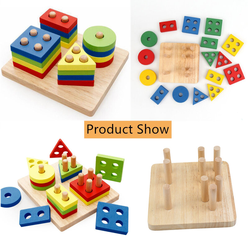 Mainan Pencocokan Bentuk Geometris Warna-warni untuk Anak-anak Latihan Pembelajaran Dini Kemampuan Langsung Mainan Kayu Edukasi