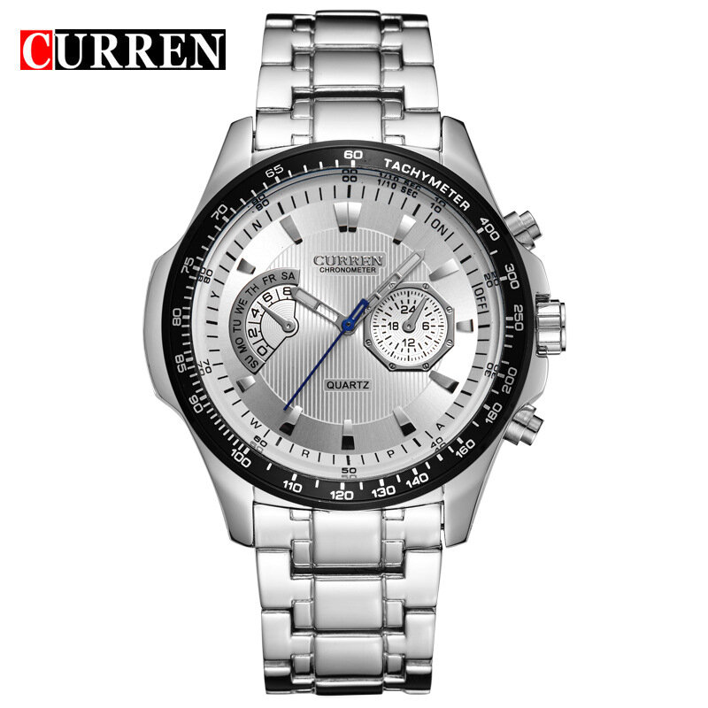 CURREN-Reloj de pulsera deportivo de acero para hombre, cronógrafo de cuarzo, de negocios, a la moda, resistente al agua, 8020