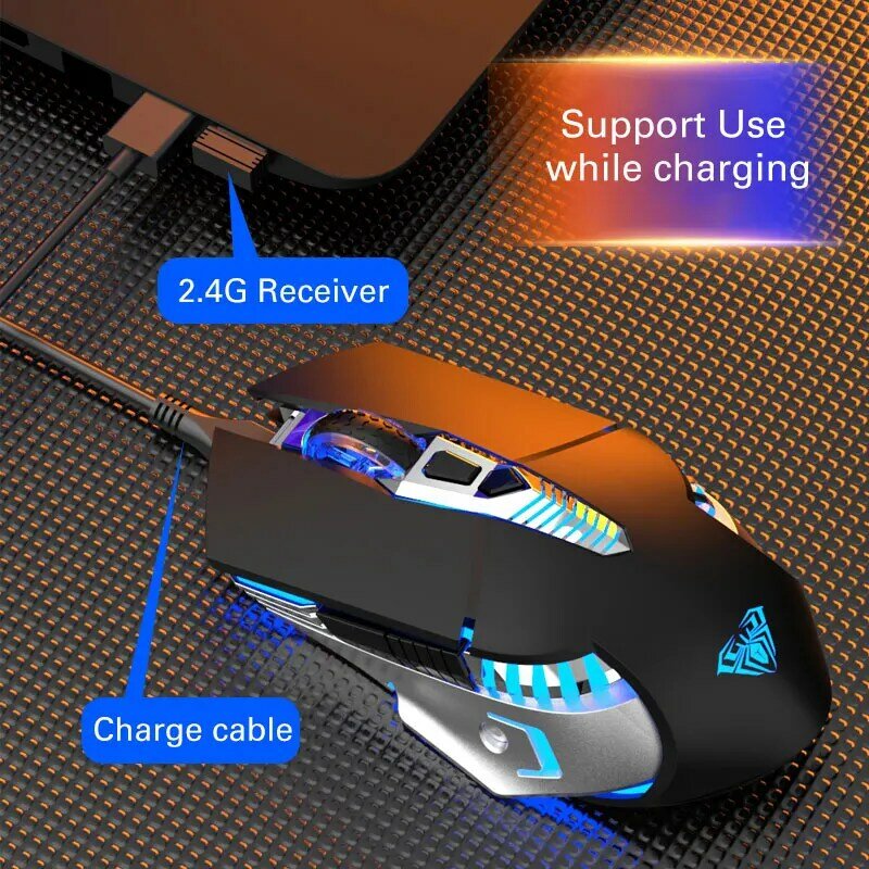 ワイヤレスゲーミングマウス充電式bluetooth 3.0/5.0 2.4グラム3モード7ボタン1600 dpi人間工学ゲーマーのためのラップトップコンピュータ
