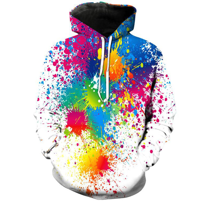 3D Hoodies Men Splatter Colorful Paint Stains 3D Print Men's Sweatshirt Streetwear Pullovers Tops Plus Size 3D Harajuku Hoody