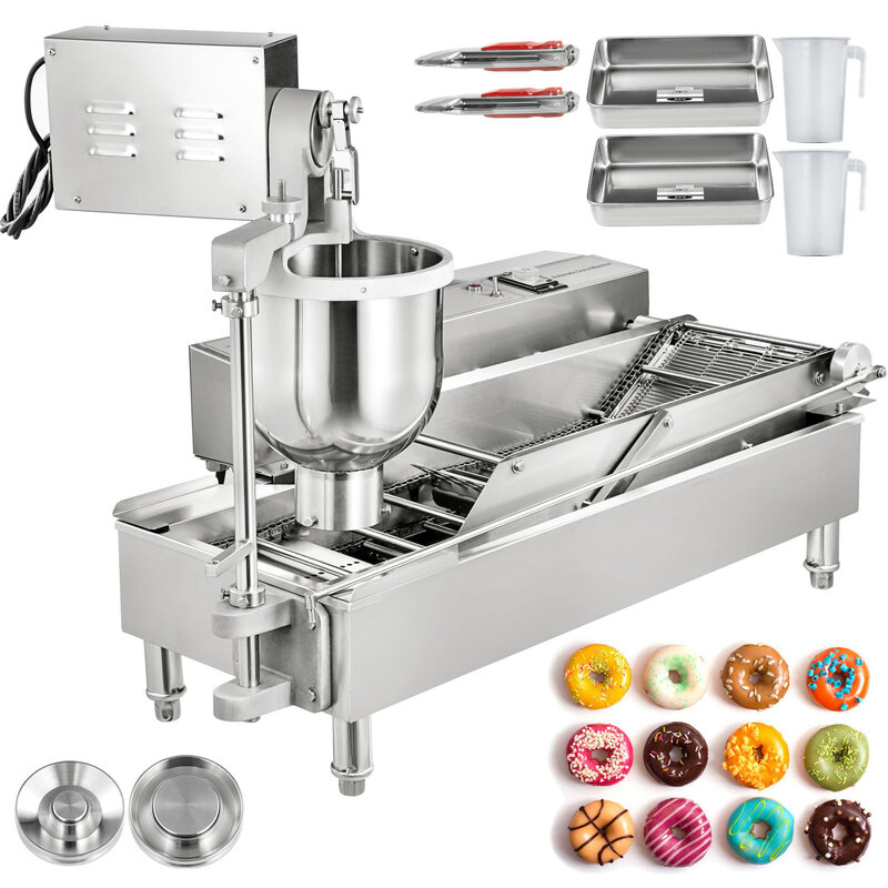 VEVOR Automatic Donut Making Machine 2 Rows Auto Doughnut Maker 7L Hopper with 3 Sizes Molds Doughnut Fryer Use for Commercial