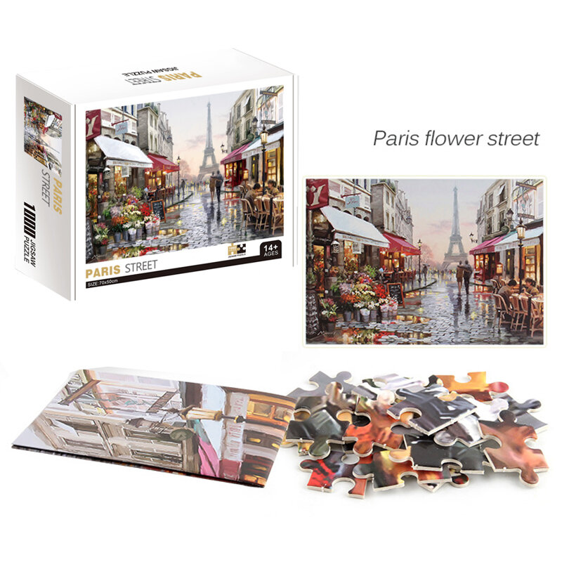 1000 قطعة بانوراما الألغاز مدينة باريس المدن رومانسية زهرة شارع برج ايفل المشهد لغز للكبار الاطفال لعب للبنات