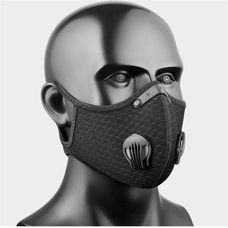 Masque facial de cyclisme avec filtres PM 2.5, Anti-Pollution, à charbon actif, Valve respiratoire, bouchons buccaux de vélo