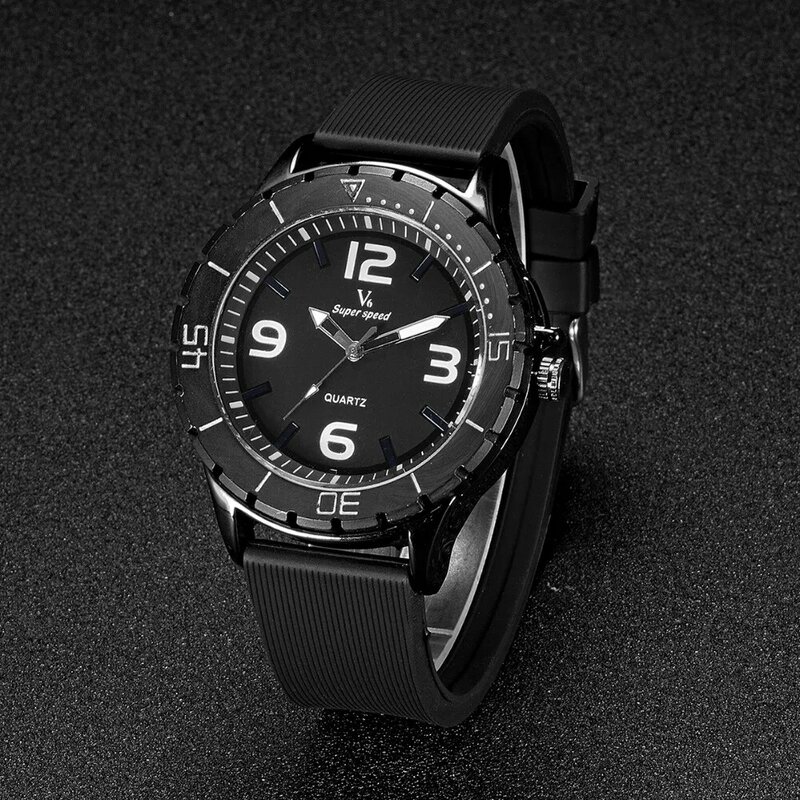 V6 Sport Watch Black High Quality PU Band Quartz Men's Watches Fashion Casual Gift Wristwatches Men Clock montre zegarek damski