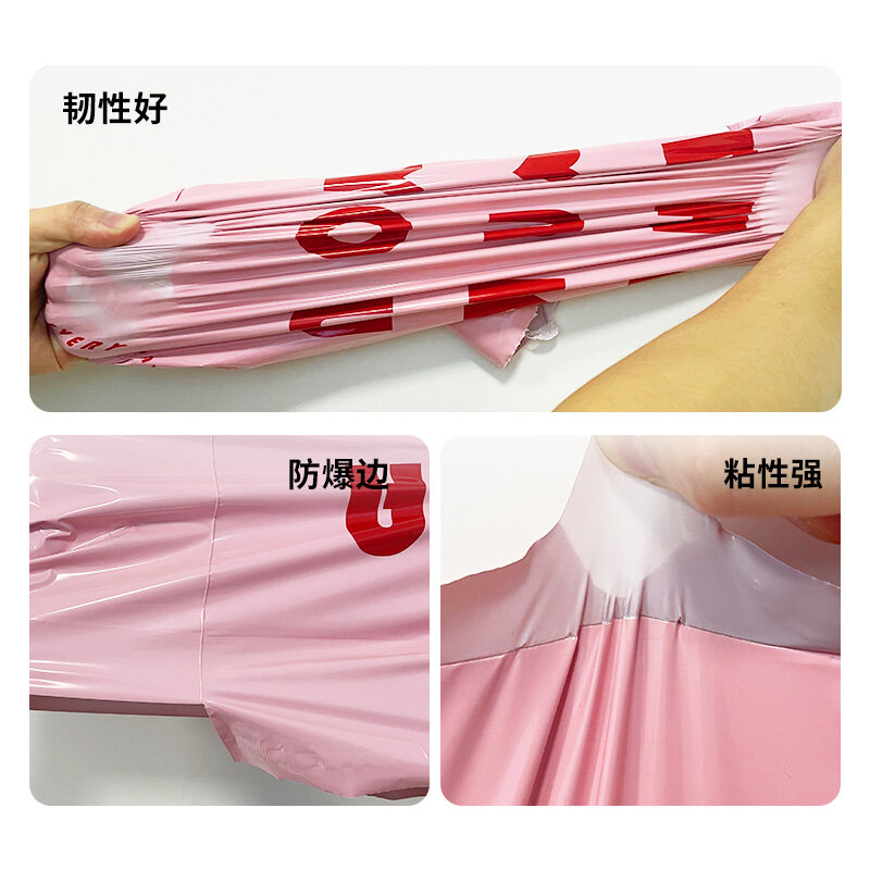 (100 개/몫) 25x35cm 두꺼운 익스프레스 가방 핑크 영어 감사합니다 방수 물류 포장 비닐 봉투