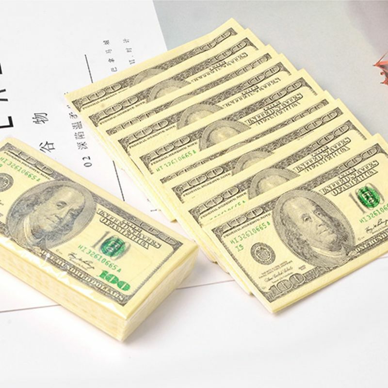 10 folhas/pacote engraçado dólar padrão tecido papel toalha descartável de madeira pura portátil dinheiro guardanapo lenço festa utensílios de mesa