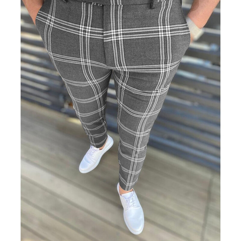 Brand Men's Checked Trousers Business Casual Plaid Pants With Pockets Husband Streetwear Fashion Mens Designer Clothes 6 Colors