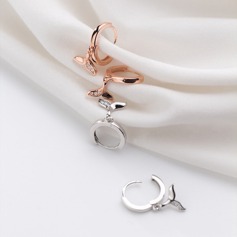 ANENJERY Silver Color Mermaid Tail Zircon Hoop Earrings Rose Gold Earring Jewelry For Women Gifts S-E1107
