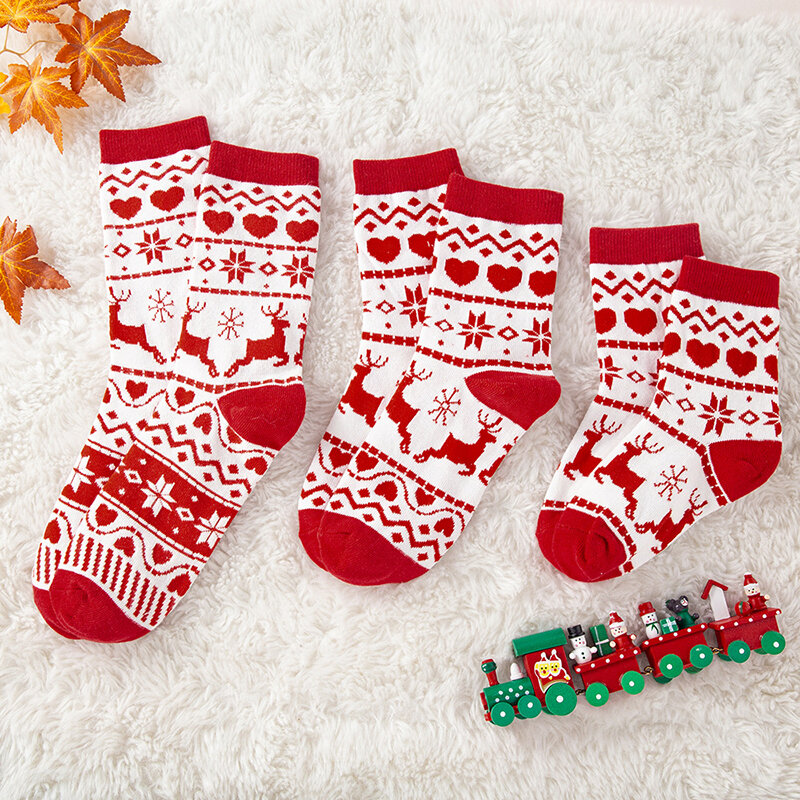 Christmas Socks With Print Winter Thicken Warm Elk Pine Tree Santa Pattern Plush High Long Children's Socks New Year 2022 Gift
