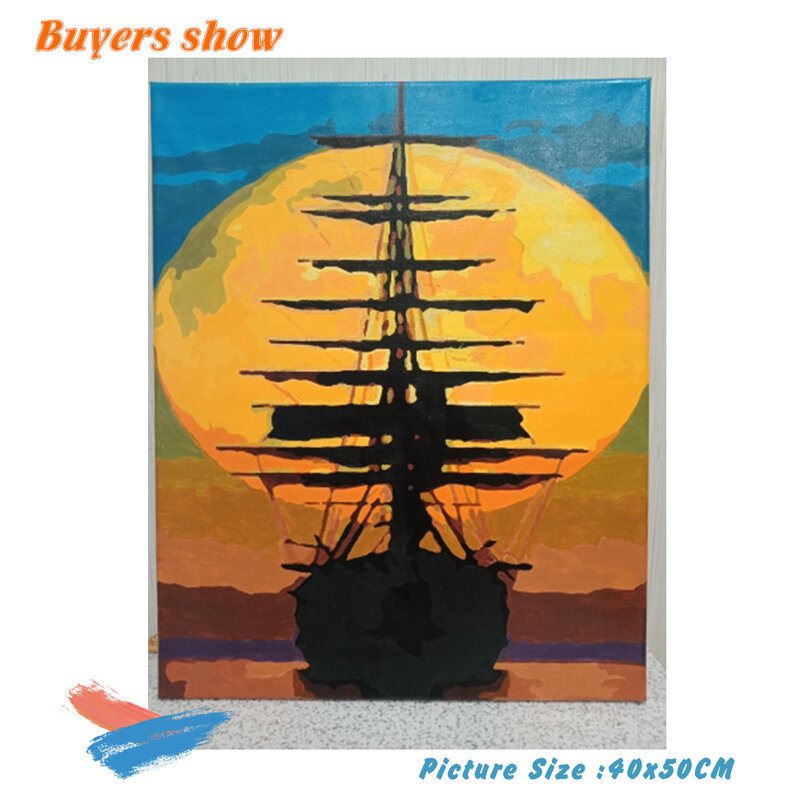 EverShine DIY Painting By Numbers Ship Coloring By Numbers Landscape Hand Painted Drawing Canvas Home Gift