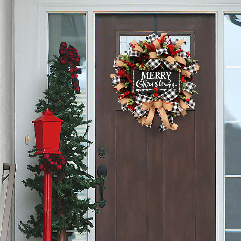 38/50cm Christmas Wreath Door Hanging Decorations Merry Christmas Tree Pendant Wall Drop Ornament Home Decor DIY Gift Garland