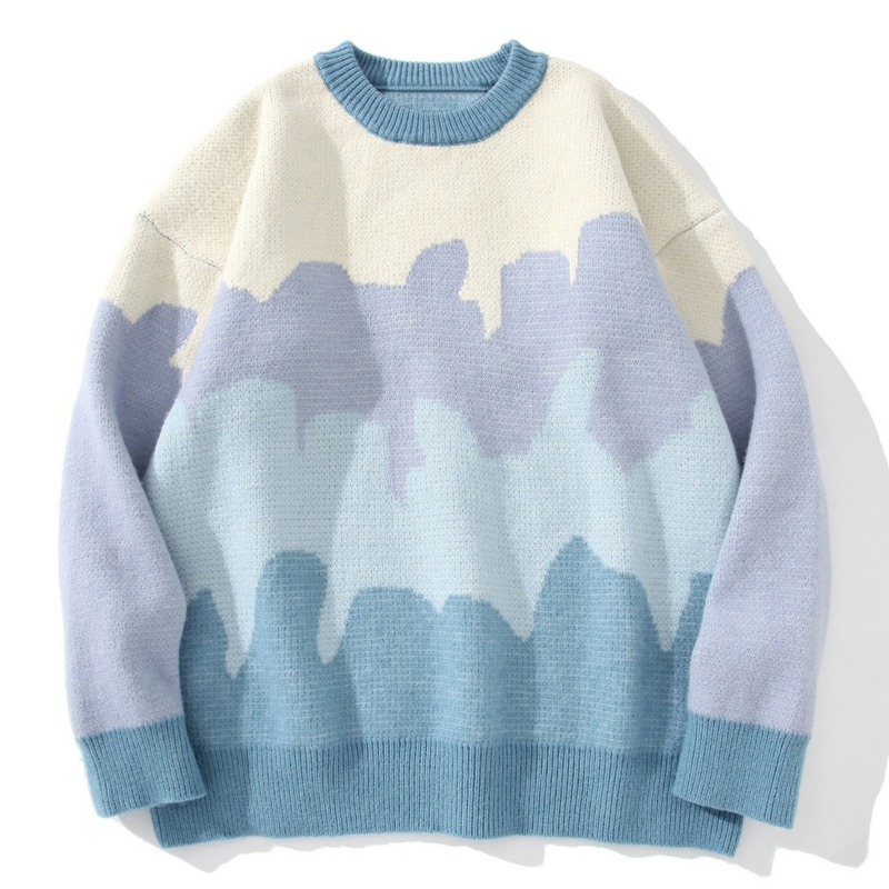 Maglione lavorato a maglia Jacquard a righe sfumate Hip Hop Streetwear maglione mimetico retrò Harajuku Pullover autunno inverno nuovo