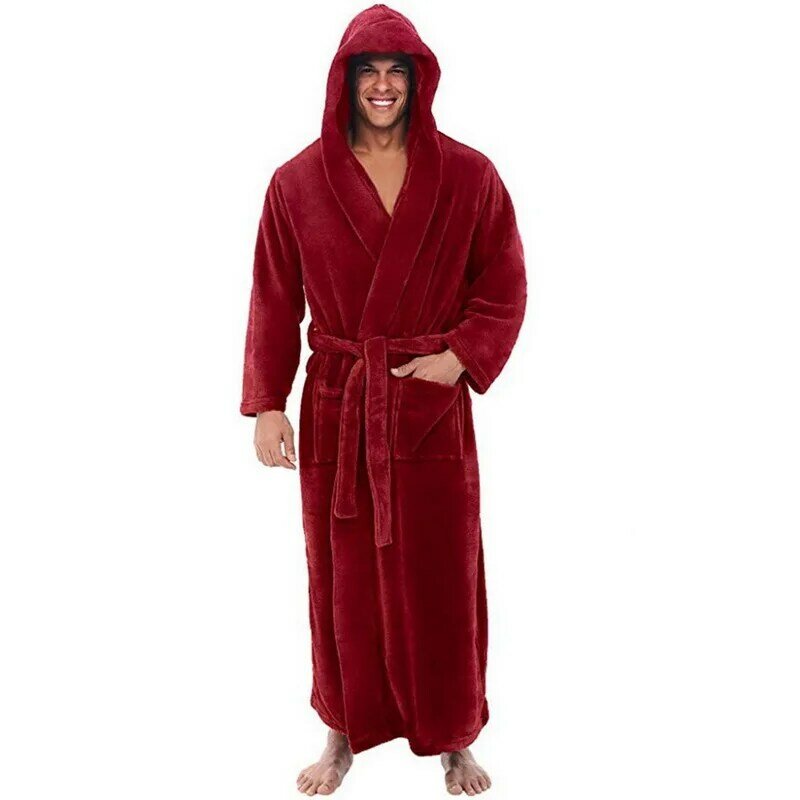 Roupão de banho lwenyujh para homens, roupão de dormir masculino para inverno, longo, de pelúcia, com robe e manga comprida, #2o22